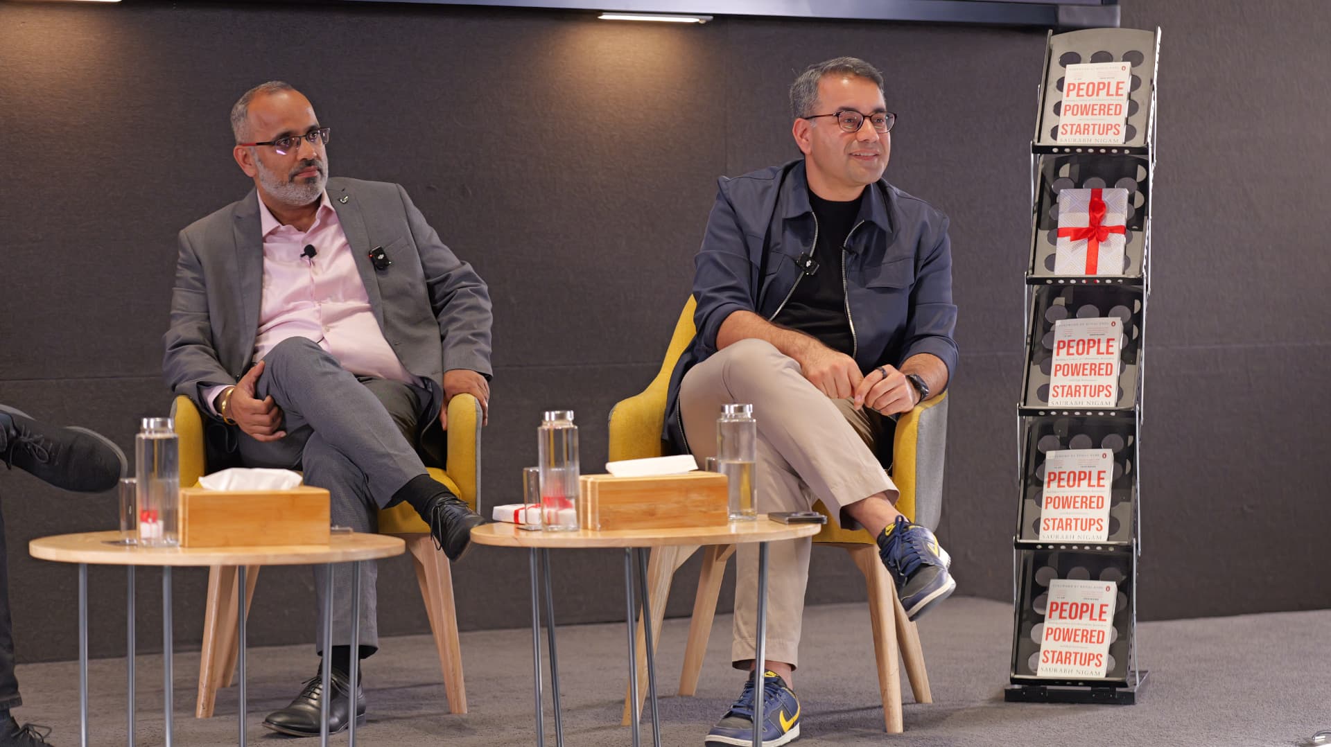 Kunal Bahl and Saurabh Nigam in conversation at the People Powered Startups launch on campus